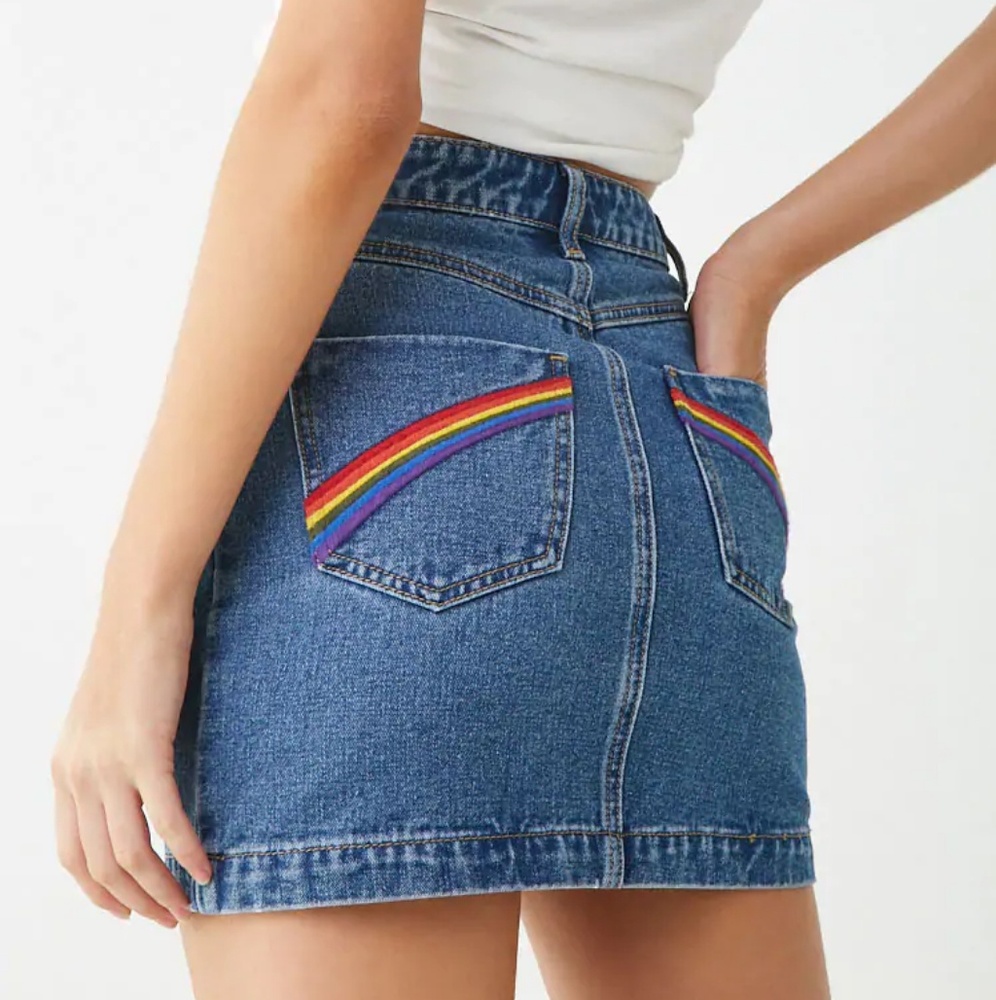 Embroidered Rainbow Denim Mini Skirt